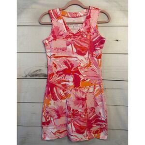 Anaclare Pink Orange Hibiscus Floral Tropical V-Neck Sleeveless‎ Mini Dress XS